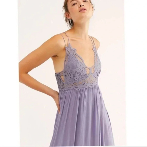 NWT Free People Adella Maxi Slip Dress Long Ruffle Lace Slate Purple Gray XS - Picture 4 of 10